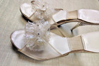 Vtg 50s Springolator Lucite Heel Mules Carved Rhinestone Peep Toe Shoes 7 5