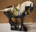 Set Of 2 Chinese Porcelain Tang Dynasty Style War Horse Equestrian Statue Figure