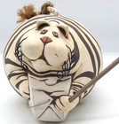 C Butler Jones Signed Art Pottery Fat Cat Coin Bank Eating Chinese Food Rare