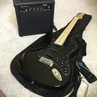 Black Electric Guitar Starter Package With 20-watt Amp  Full-size  Strat Style