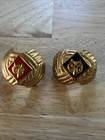 Boy Scout 2- Neckerchief Slide Clip Wolf Red blue  Scarf Metal Vintage