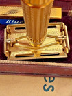 Vtg Antique Gillette Usa Aristocrat Gold Tone Shaving Safety Razor W Case Blades