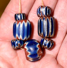 Antique Venetian Seven Layer Chevron Drawn Cane Beads African Trade From Nigeria