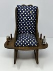 Vintage Sewing Pin Cushion Wood Rocking Chair 6 Thread Thimble Pins 2 Thimbles