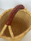 Handmade African Bolga Round Market Basket W  Leather Wrapped Handle    