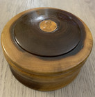 Vintage Trinket Box  Hand Turned Wood Jewelry Container W  Lid 4  Penny Imbedded