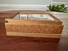 Antique Glass Top Wood Jewelry Box Mirror Gilt Miss Simplicity Litho Victorian