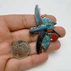 Harlan   Monica Coonsis Zuni Red Throated Hummingbird Bird Inlay Brooch Pendant