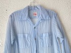 1950s Vtg Dupont Nylon Sheer Seersucker Long Sleeve Loop Collar Shirt Xs s