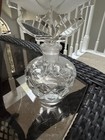 Antique vintage Art Deco Glass Perfume Bottle W stopper   8    Cut   Etched