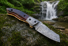 Custom Hand Forged Damascus Steel Folding Knife   Wood Handle Edc 1360