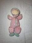 Eden Vtg Terry Cloth Baby Doll Pink Gingham Girl Eyelet Bonnet Soft Plush Rare