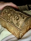 Vintage Ornate Brass Hinged Jewelry Trinket Box Lined Beautiful Heavy