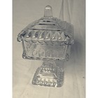 Vintage Clear Pressed Glass Pedestal Candy Dish Square Compote With Lid 6 5in