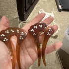2 Brown Plastic Hair Combs Scalloped Tortoiseshell Style Rhinestone