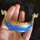 Sterling Silver Gilt Blue Enamel Viking Ship Salt Cellar Theodore Olsen Norway