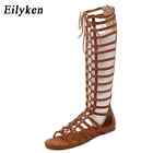 Knee-high Sandals Summer Women s Boots Gladiator Lace-up Flat Open Toe Boots 40