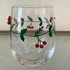 Christmas Stemless Wine Glass Set Of 2 Jeweled Holiday Holly Berries New