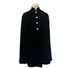 Vintage Black Velvet Cape Rhinestone Button Gothic Evening Wrap Cloak Size M