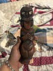 60s Vintage Maori Tiki Statue Carved Wood Paua Shell Eyes New Zealand Tribal Art