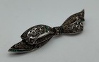 Vintage Bow Clear Green Stones Sterling Silver Germany Lapel Pin Brooch Art Deco