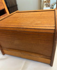 Vintage Teak Wood Tambour Roll Top Storage Box Organizer Mid Centur Mcm