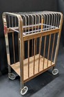 Mcm Lp Record Vinyl Album Rack Cart Holder Wood Wire Wheel Rolling Stand Vintage