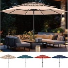 10ft Patio Umbrella With Led Light 3-tier Outdoor Umbrella Market Beach Umbrella