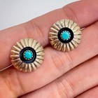 Vtg Sterling Silver 925 Turquoise Earring Concho Shadow Box Round Earrings  75  