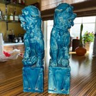 Pair Of Vintage Chinese Porcelain Turquoise Foo Dog   Lion 11 1 2   Figurines