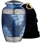 Blue Silver Floral Finish Handcrafted Memorial Urn For Human Ashes  11 X 7  