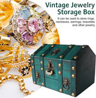 Vintage Wooden Treasure Chest Jewelry Storage Box Large Capacity Green