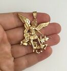 14k Gold Plated Saint Michael Pendant   Medalla De San Miguel   -  P7