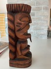 Vtg Solid Wood Hawaii Tiki Hand Carved 12    Rare Protruding Tongue-eyelashes See