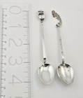 Vtg Pair 900 Silver Guatemala Urtemal Demitasse Spoons Bird   Coffee Bean - 12g