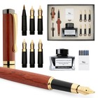 Luxury Calligraphy Pen Set With Ink Bottle  Cartridges  Nibs   Bamboo Case - Smo