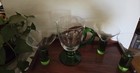 Vintage Pitcher With 3 Martini Glasses Set Clear With Green Base 8  Mid Century