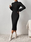 Women s Turtleneck Sweater Dress Long Sleeve Ribbed Knit Stretch Midi Bodycon