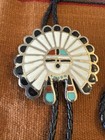 Vintage Silver Toned Turquoise Inlaid Bolo Tie Navajo Headdress