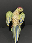 Vintage Majolica Parrot Bird With Flowers Ceramic Unmarked