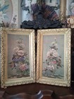 Vtg Truart Wall Art 1950s Regency Floral Vases Pair Plastic Ornate Frames  9x15