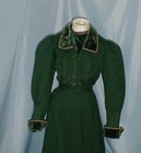 Striking Antique Dress Suit Victorian 1890 s Forest Green Wool Velvet Trim