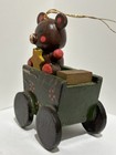 Vtg Russ Berrie   Co  Christmas Wood Ornament Teddy Bear In Wagon Made In Taiwan