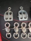 Sailing boating Hardware Double Sheave Pulley Block Lot Of 3 W 6 Bull Snaps