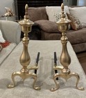 Vtg Pair Brass Footed Fireplace Andirons Colonial Finial Fire Dogs 20 5    H