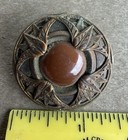 Antique Art Nouveau Jewel Button Paris French Red Glass Cabochon Brass Vintage
