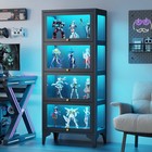 4-tier Glass Display Cabinet W  Flip-up Doors 13-color Rgb Lighted Curio Storage