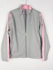 Y2k Nike Tracksuit Womens L Gray Pink Striped Set Jacket Pants Mesh Logo