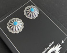 Navajo Sterling Silver Turquoise Fluted Concho  Post Earrings