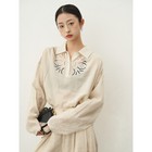 Hollow Loose Lapel Pullover Shirt Long Sleeve Design Women s Blouses Tops Ramie